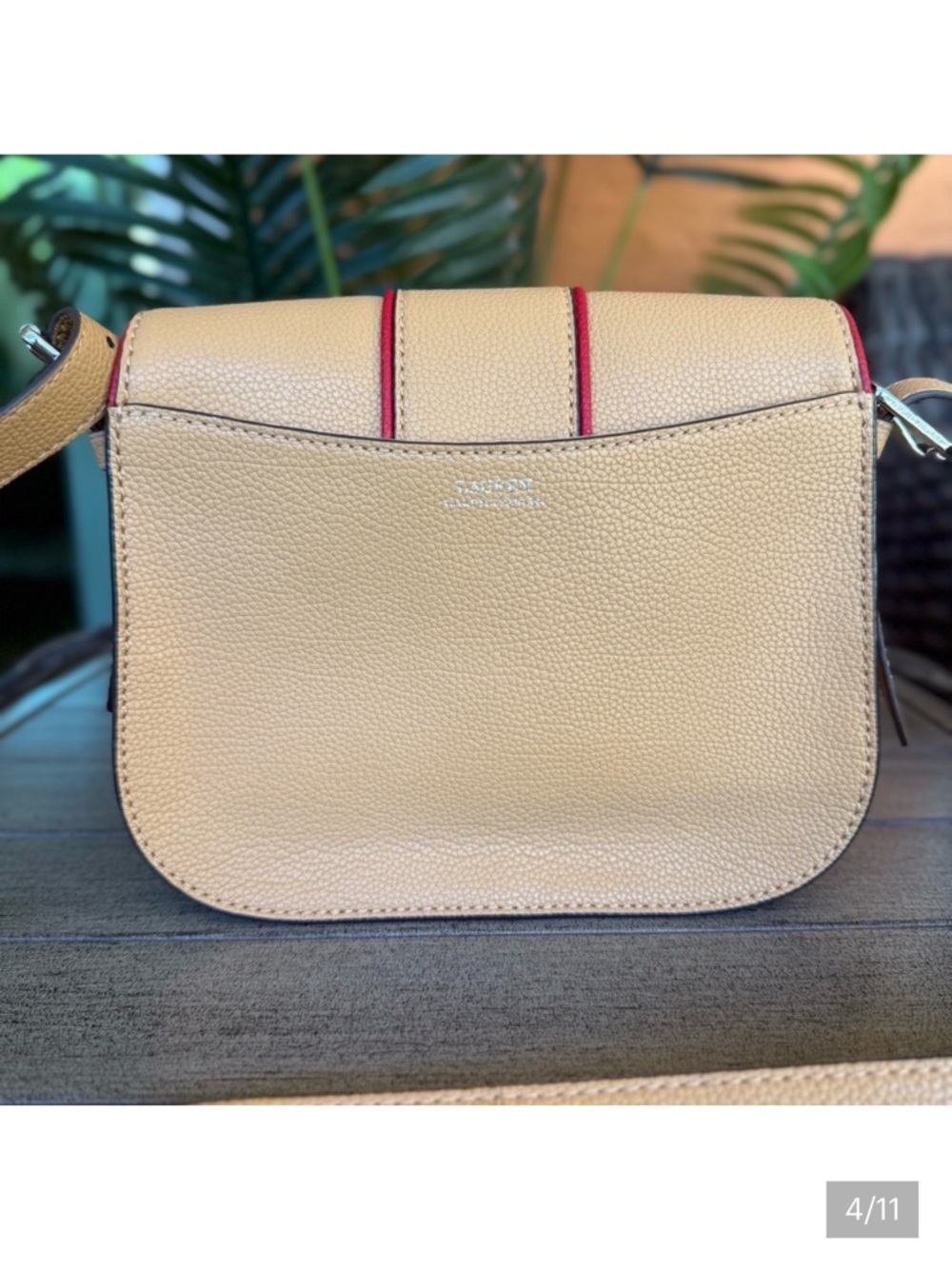 Ralph Lauren tan Crossbody Bag with Red Trim - Picture 4 of 8
